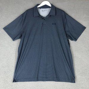 Under Armour Loose Men's XXL Polo Shirt Floral Golf Casual Short Sleeves Blue